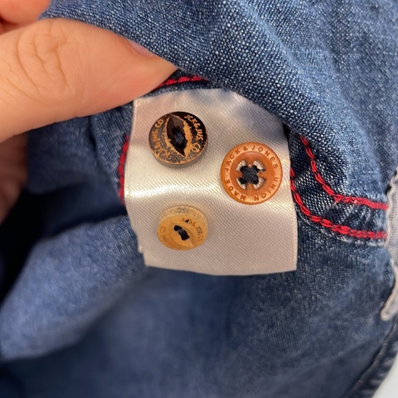 Jack And Jones Originals Indigo Denim Button-Up Shirt Embroidered Slim Fit Sz M - Picture 9 of 12